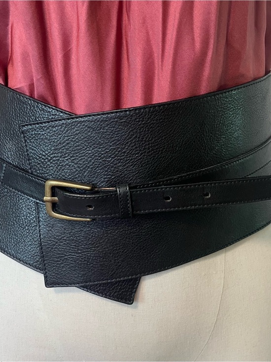 Saks Fifth Avenue Extra Wide Black Leather Waist Belt with Buckle, Sz L main image 5